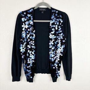 St. John Navy Sequin Silk Blend Cardigan Sweater Small